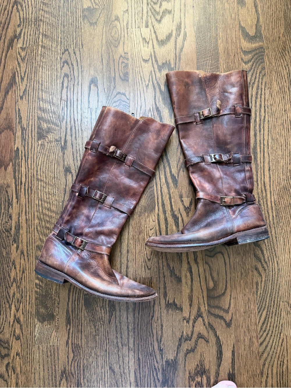 Bed Stu Tall Brown Leather Buckle Boots size 9